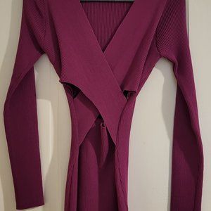 NEW Thinkable Long Sleeve Ribbed Midi Dress Criss Cross Front One Size
